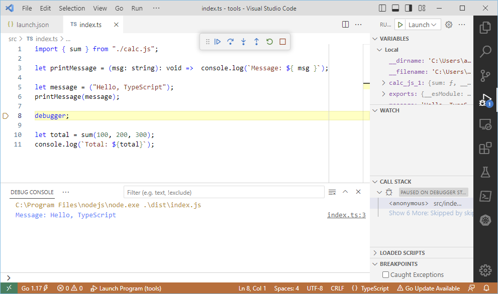 Debugging an application using Visual Studio Code